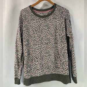 Cuddl Duds Leopard Grey Pink Soft Sleepwear Crewneck Knit‎ Kangaroo Pocket Top M